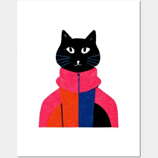 Street Wear Black Cat Retro Poster Vintage Art Sports Wall Illustration Pink Illustration Posters and Art